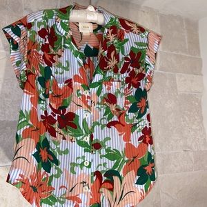 Anthropologie (Maeve) Floral & Blue Stripe Blouse